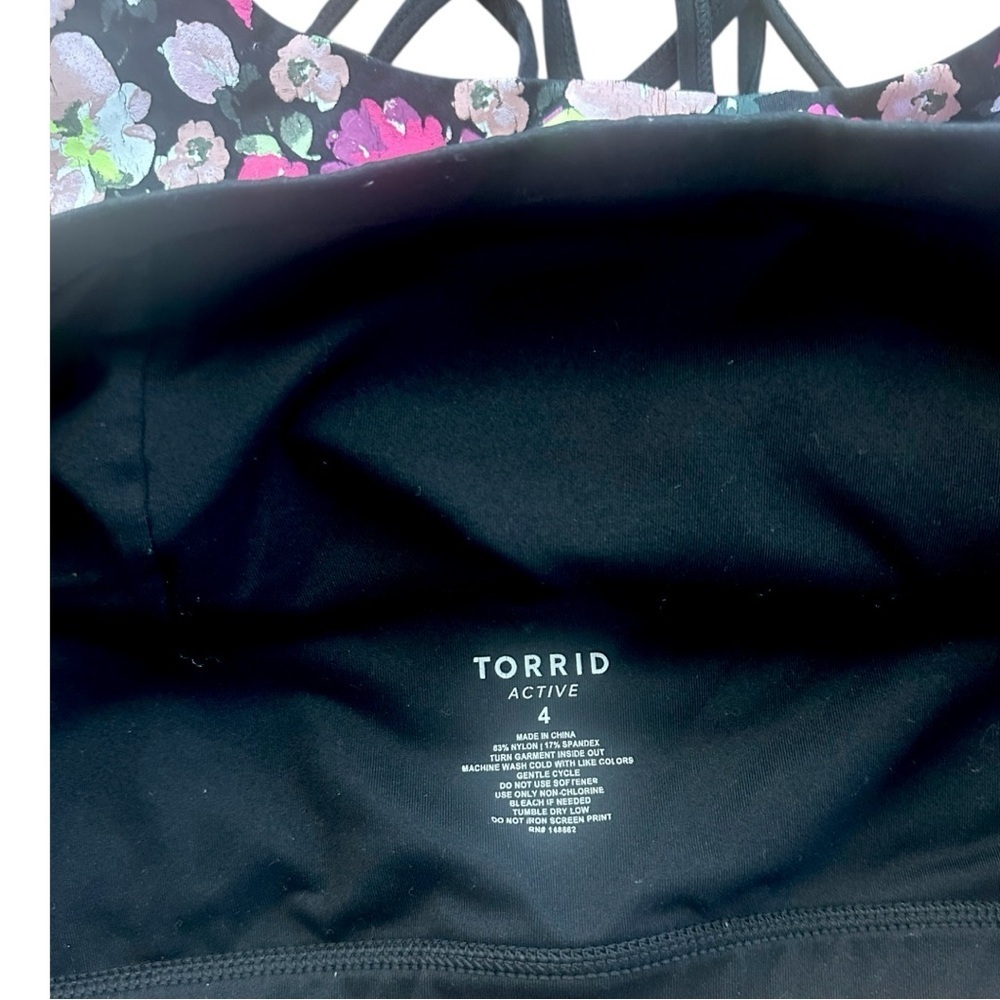 Torrid Active Floral Strappy Sports Bra Black Size 4 Plus Size Workout Bra - Picture 3 of 5